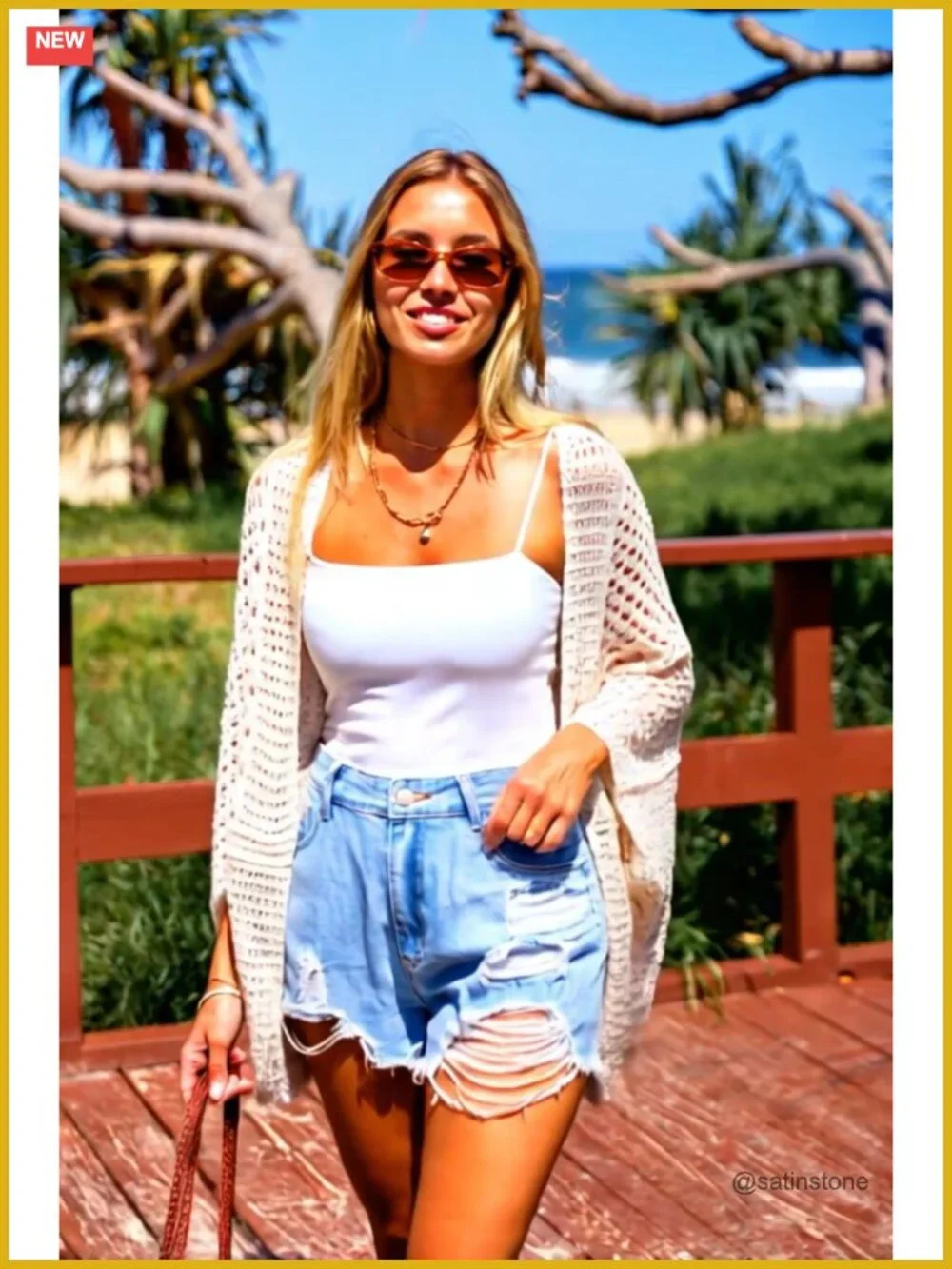 Women's Knit Open Front Long Dolman Sleeves Beach Crocheted Cover-Up